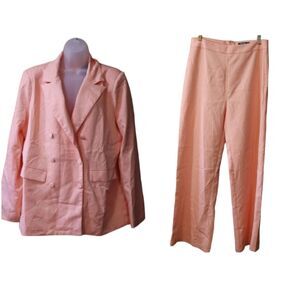 Nasty Gal Suits You Coral 2 Piece Wide Leg Pant Suit & Blazer 10
